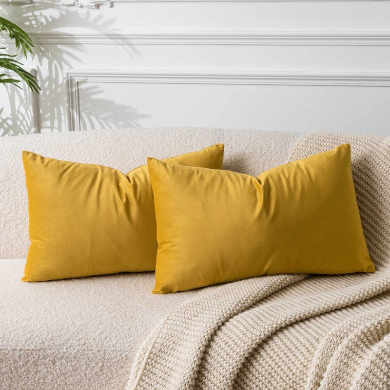 JUSPURBET Decorative Pillow Covers Set of 2 Velvet Throw Pillow Covers for Couch Sofa Bed Soft Lumbar Cushion Covers with Hidden Zipper for Living Room Home Decor,Gold,12x20 inch - Image 1